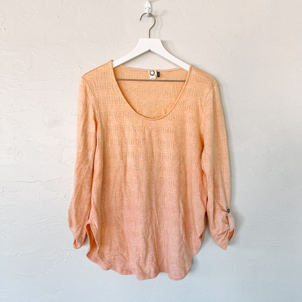Anthropologie Akemi + Kin Sylvie Pointelle Tunic Top Medium Peach Roll Tab